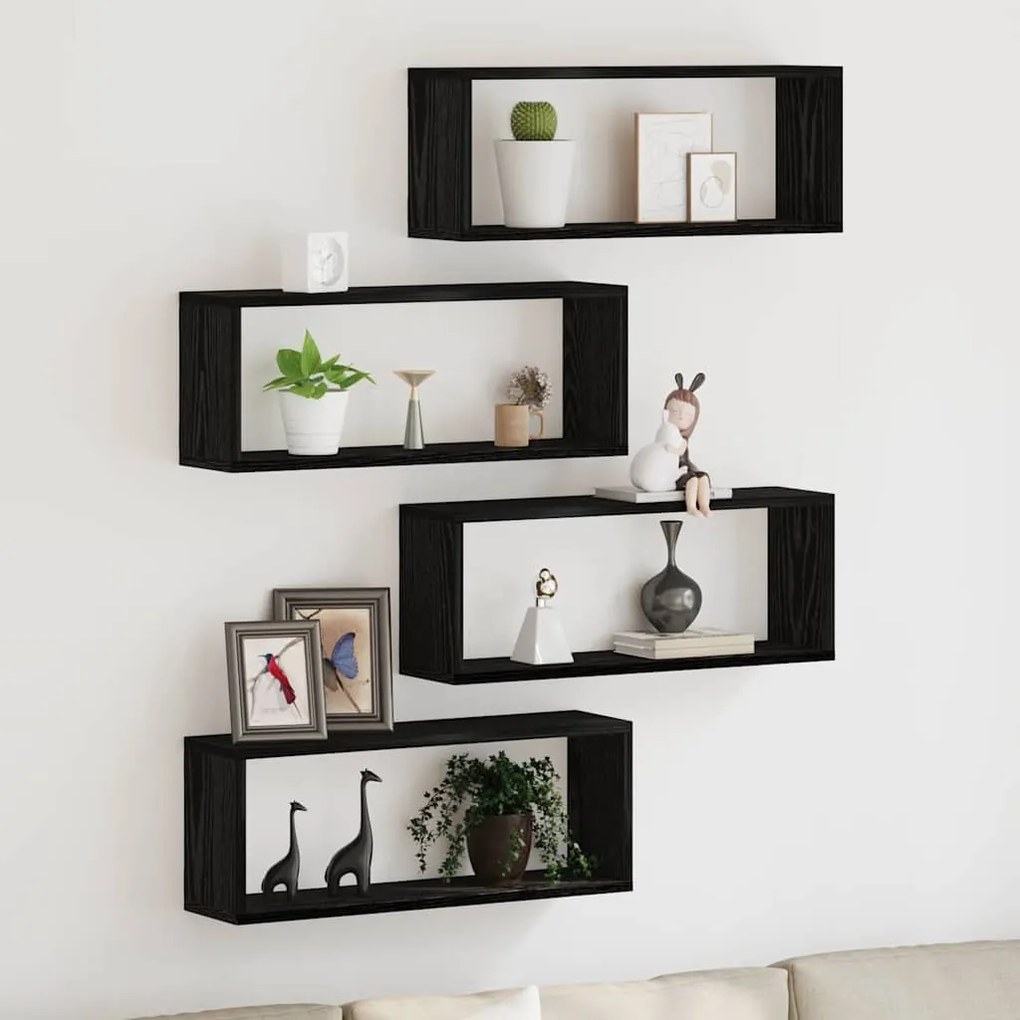 vidaXL Ράφια Τοίχου με ράφι Επιτοίχιο 4 pcs Μαύρη δρυς 60 x 15 x 23 cm