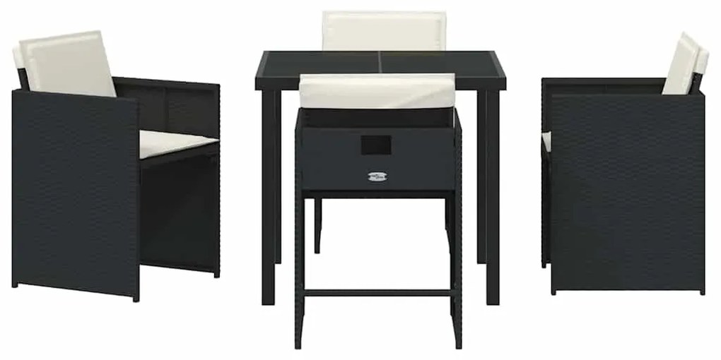 vidaXL Σέτ φαγητού για κήπο με μαξιλάρι 5 pcs Μαύρο συνθετικό ρατάν