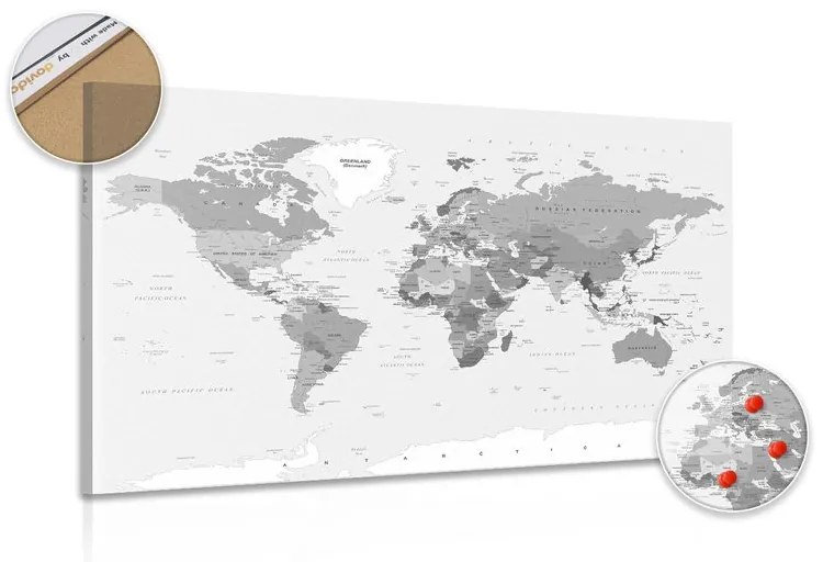 Εικόνα σε έναν κλασικό ασπρόμαυρο χάρτη από φελλό - 120x80  wooden