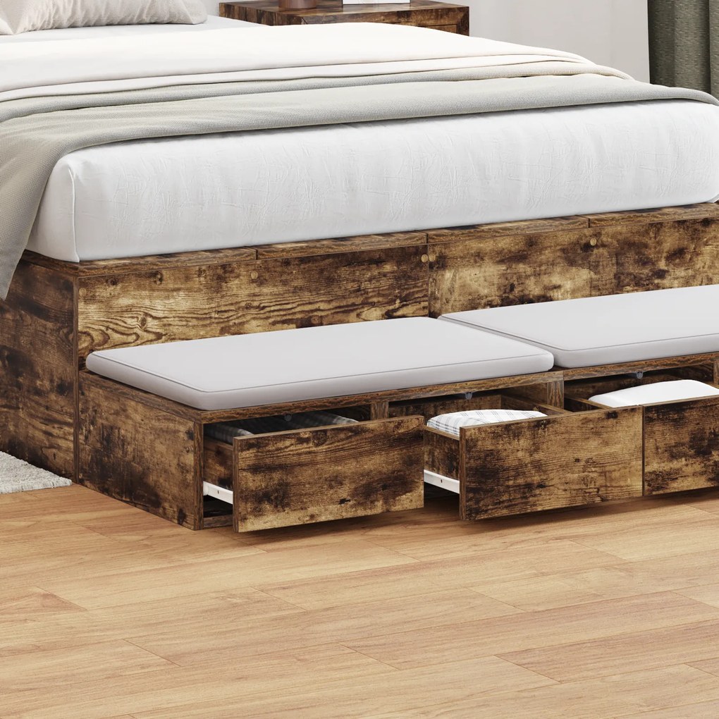 vidaXL Συρτάρια Κρεβατιού Καπνιστό Δρυς 120x36,5x16,5 εκ Επεξεργασμένο Ξύλο