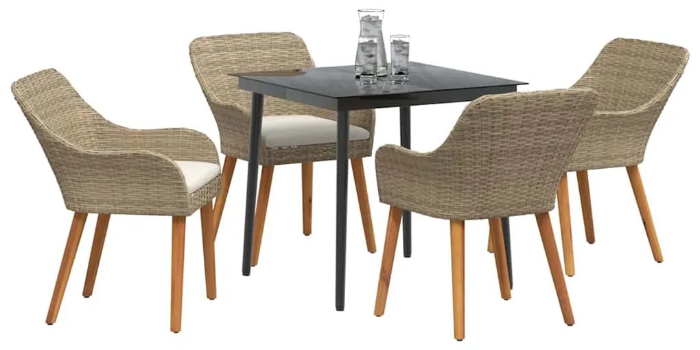 vidaXL Σέτ φαγητού για κήπο με μαξιλάρι 5 pcs Μπεζ συνθετικό ρατάν
