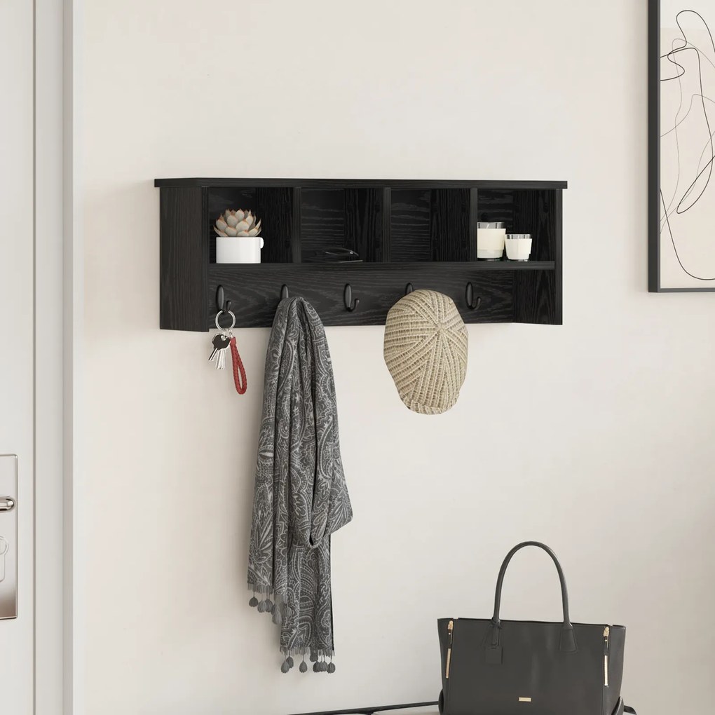 vidaXL Τοίχου Κρεμάστρα Μαύρη δρυς 75 x 16 x 26 εκ Επεξεργασμένο ξύλο