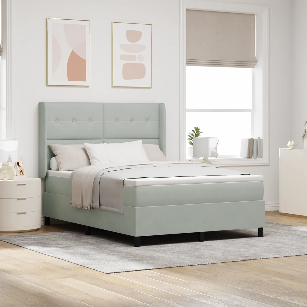 vidaXL Κρεβάτι με Στρώμα Light Grey 140x200 cm Βελούδο