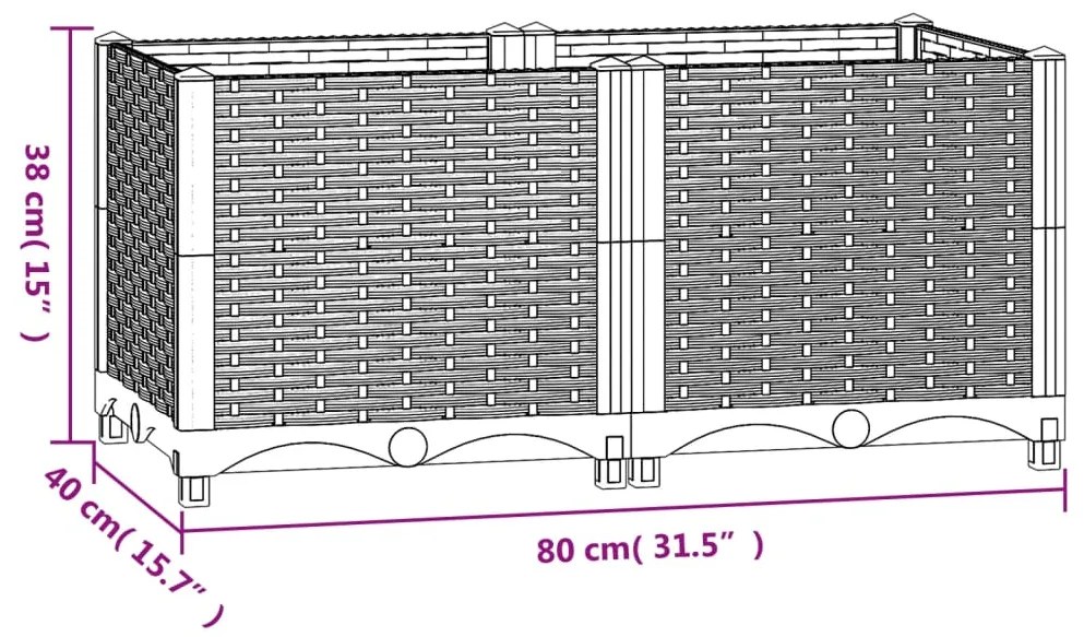 Ζαρντινιέρα 80 x 40 x 38 εκ. από Πολυπροπυλένιο - Γκρι