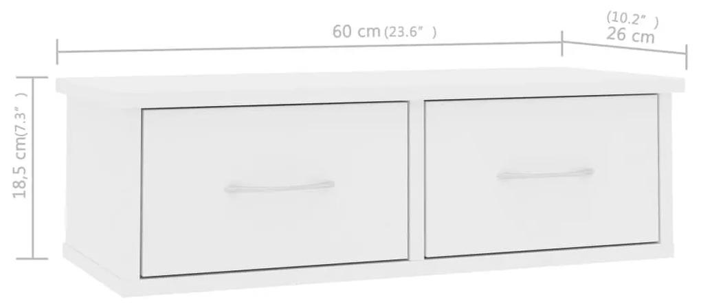 Ράφι Τοίχου με Συρτάρια Λευκό 60 x 26 x 18,5 εκ. από Επεξ. Ξύλο - Λευκό