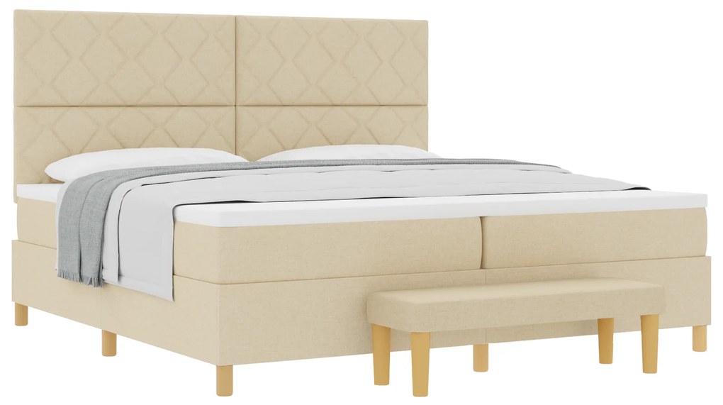 vidaXL Κρεβάτι με ελατήρια με στρώμα Κρεμ 200 x 200 cm ύφασμα