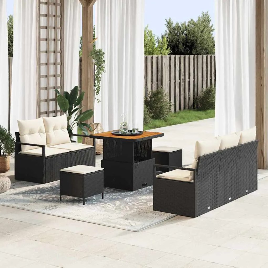 vidaXL Σετ Καναπέ Κήπου με μαξιλάρι 8 pcs Μαύρο Πολυ ράταν