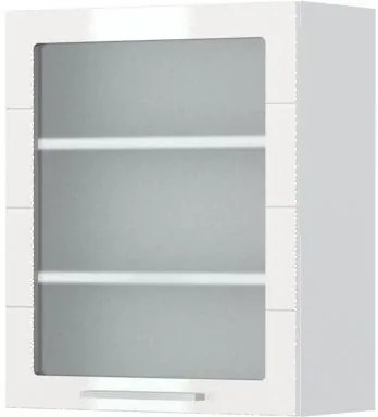 Ντουλάπι κρεμαστό Hudson V7-60-1KS με βιτρίνα-Λευκό - Λευκό γυαλιστερό