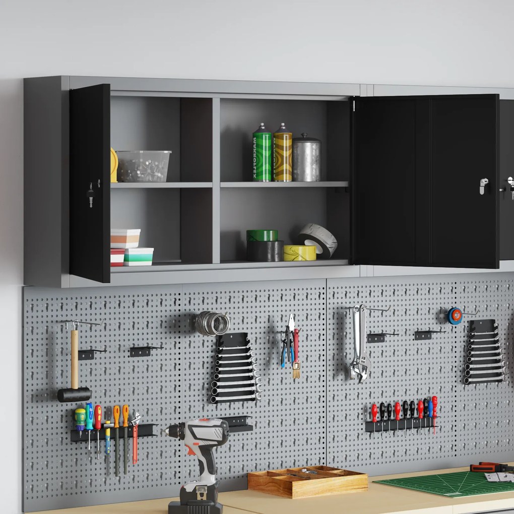 vidaXL Ντουλάπα Εργαλείων Τοίχου Μαύρη 100x20x55 εκ Ατσάλι
