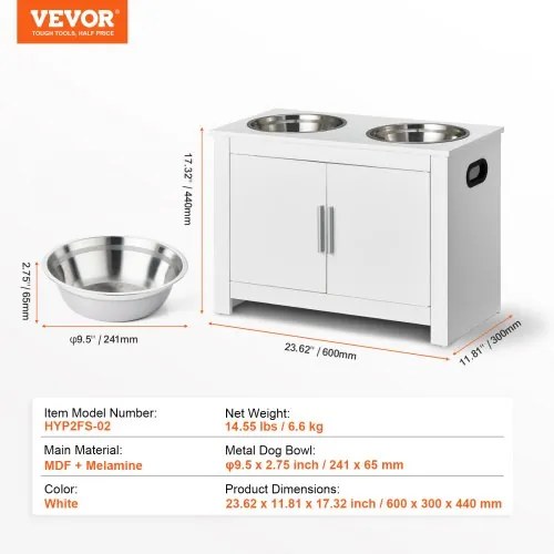VEVOR Pet Feeding Station w/ 2 Elevated Dog Bowls Dog Food &amp; Toy Storage Cabinet