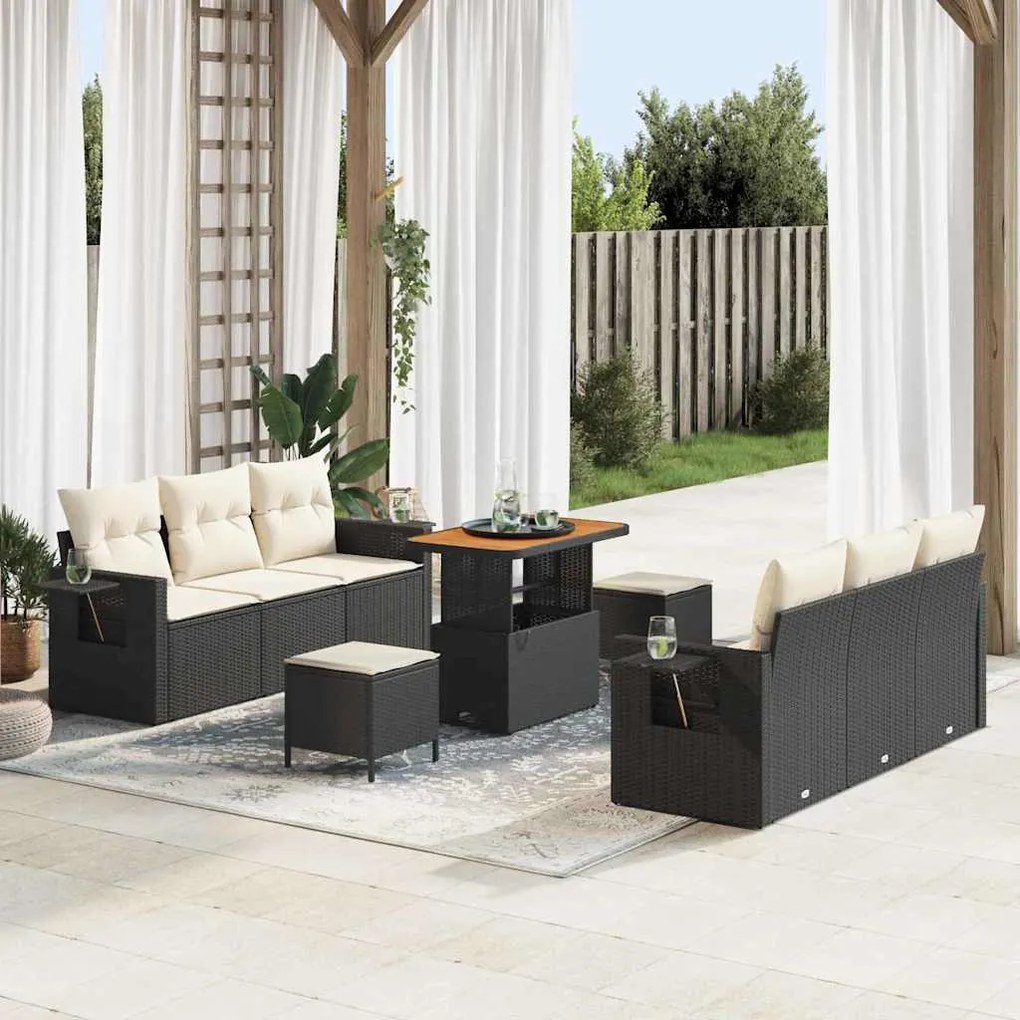 vidaXL Σετ Καναπέ Κήπου 9 pcs Μαύρο συνθετικό ρατάν