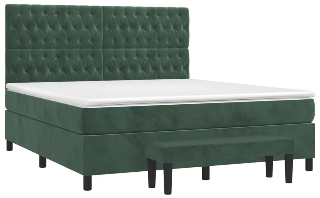 vidaXL Κρεβάτι Boxspring με Στρώμα Σκούρο Πράσινο 180x200εκ. Βελούδινο