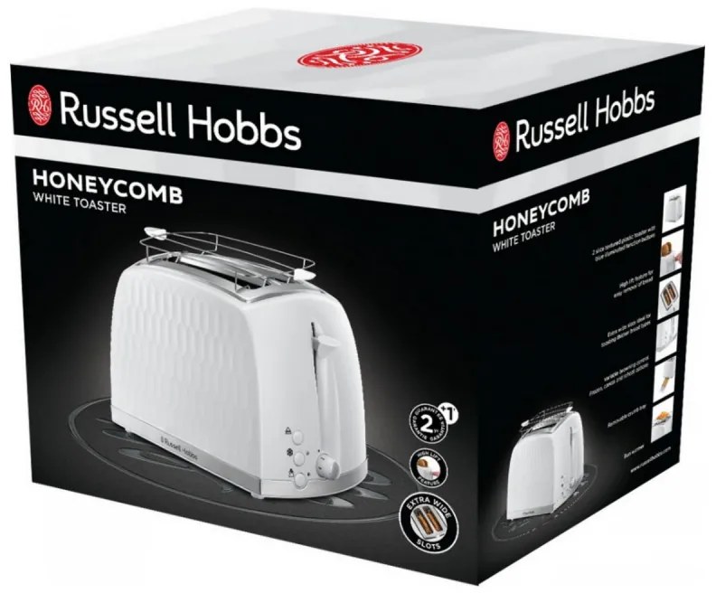 Προϊόν με ανοιχτή συσκευασία: Φρυγανιέρα Russell Hobbs 26060-56, 850w, 2 Θέσεων, Λειτουργία ανύψωσης, Μεγάλες υποδοχές, Απόψυξη, Λευκό