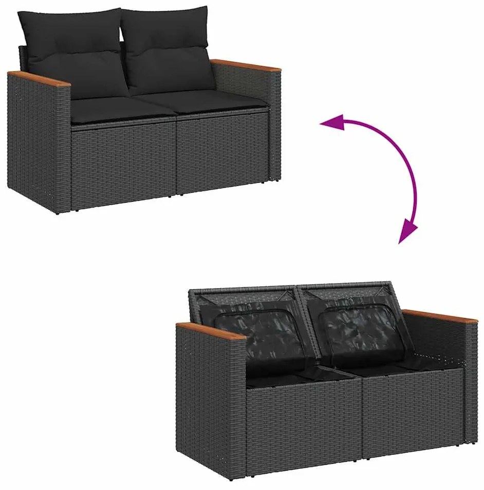 vidaXL Σαλόνι Κήπου 8 Τεμαχίων Μαύρο Συνθετικό Ρατάν Μαξιλάρια Ακακία