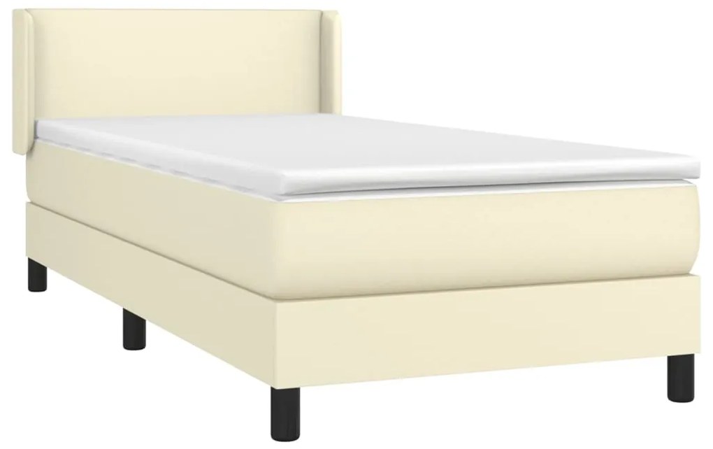 vidaXL Κρεβάτι Boxspring με Στρώμα Κρεμ 90x200 εκ. από Συνθετικό Δέρμα