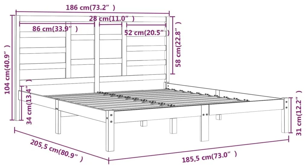 vidaXL Πλαίσιο Κρεβατιού Γκρι 180 x 200 εκ Ξύλο Πεύκου Super King