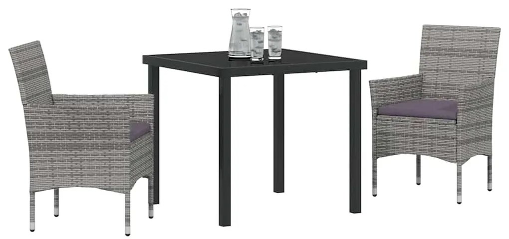 vidaXL Σέτ φαγητού για κήπο με μαξιλάρι 3 pcs Γκρι Πολυ ράταν