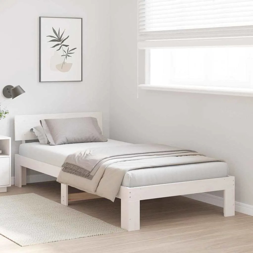 vidaXL Σκελετός Κρεβατιού Λευκό 90 x 200 cm Μασίφ ξύλο πεύκου