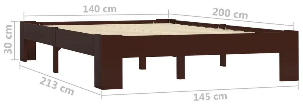 vidaXL Πλαίσιο Κρεβατιού Σκούρο Καφέ 140 x 200 εκ. Μασίφ Ξύλο Πεύκου