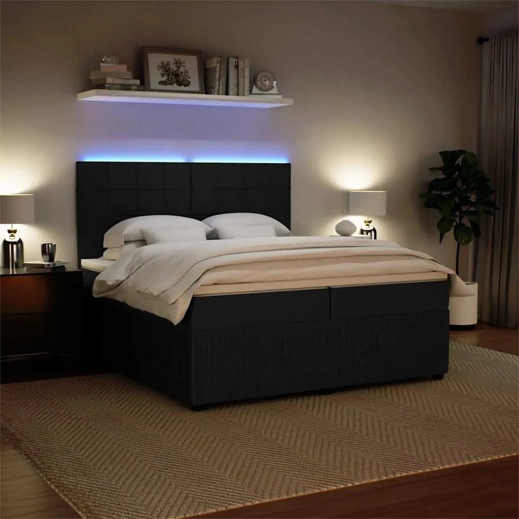 vidaXL Κρεβάτι Boxspring με Στρώμα Μαύρο 200x200 εκ. Βελούδινο