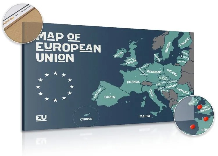 Εικόνα στον εκπαιδευτικό χάρτη φελλού με ονόματα χωρών της Ευρωπαϊκής Ένωσης - 120x80 color mix