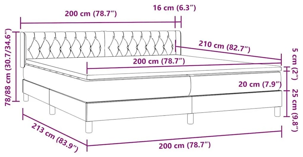 Κρεβάτι Boxspring με Στρώμα Μαύρο 200x210 εκ. Βελούδινο - Μαύρο