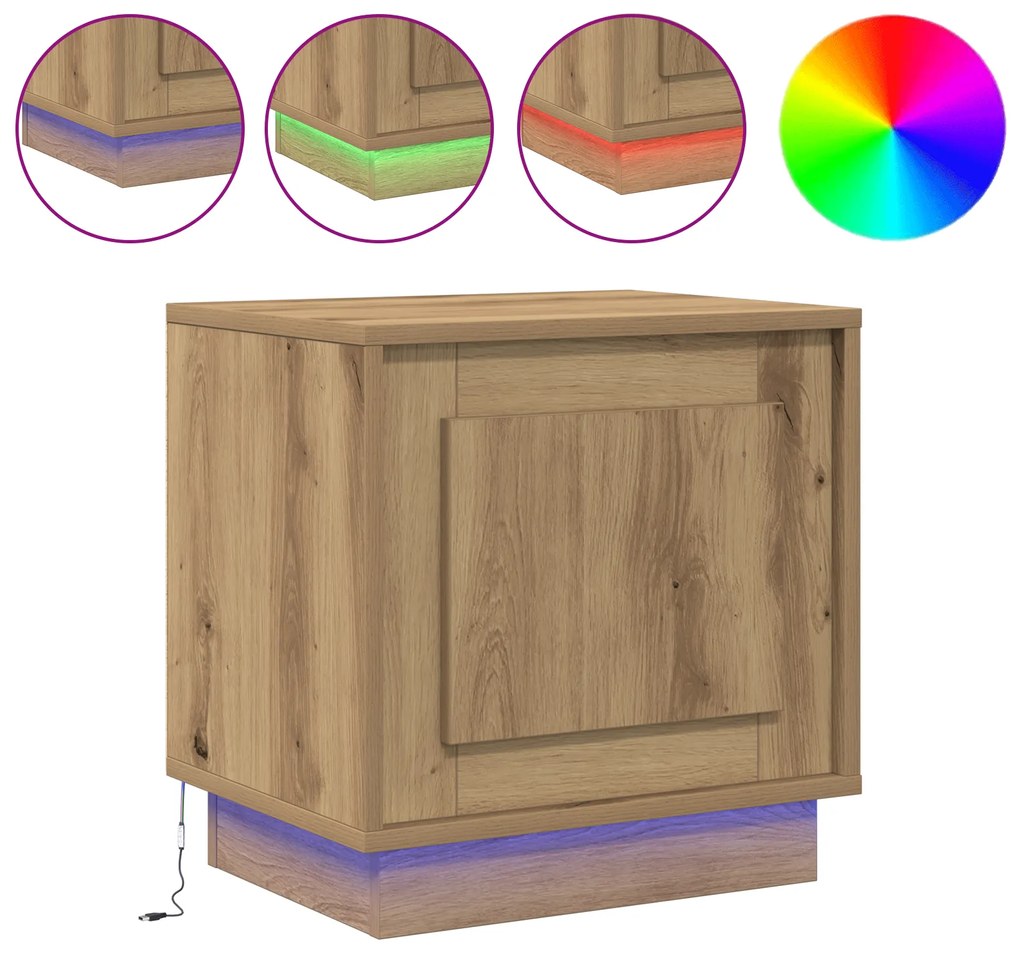 vidaXL Κομοδίνο με LED Φώτα Artisan Oak 44x34,5x45 εκ.
