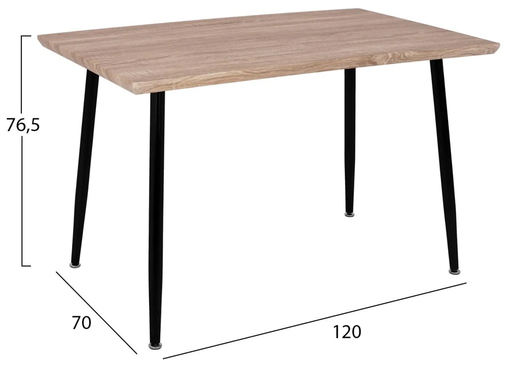 Τραπέζι Τραπεζαρίας PALOMA 120 Sonoma με Μαύρα πόδια 120x70x76,5 εκ. 120x70x76.5 εκ.