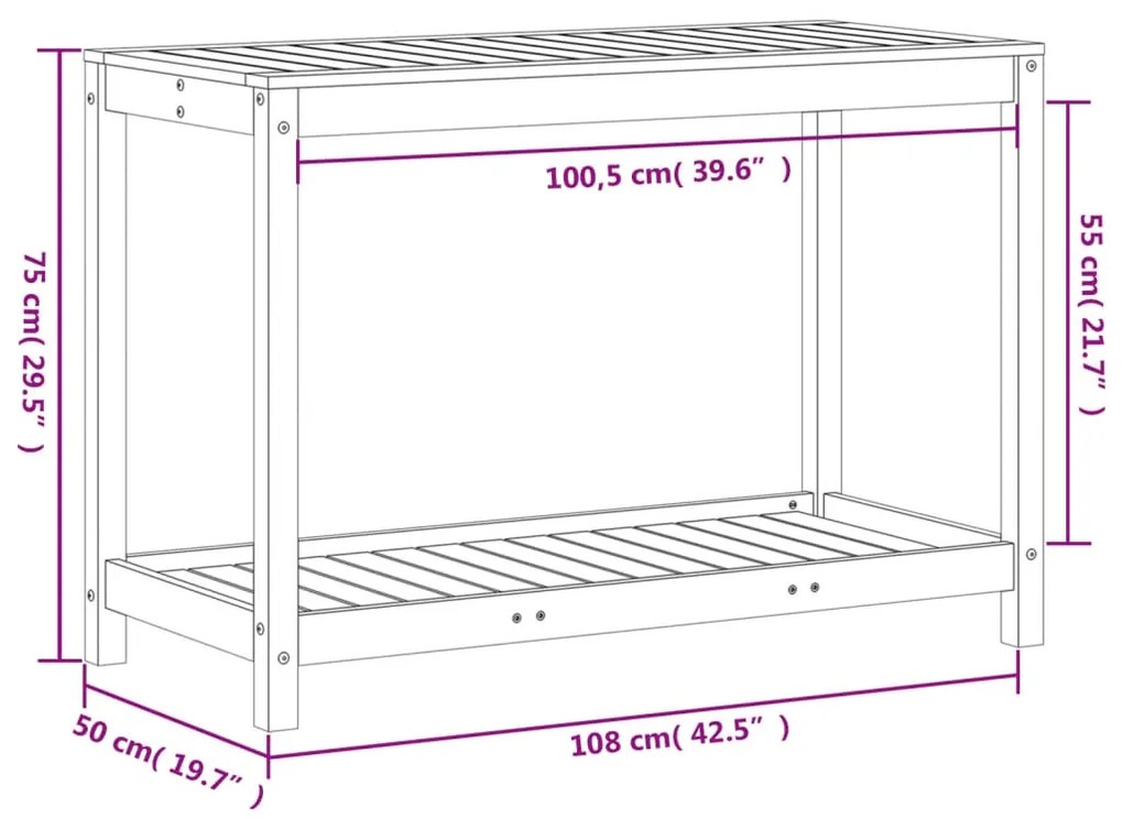 Τραπέζι Κηπουρικής με Ράφι Καφέ 108x50x75εκ. Μασίφ Ξύλο Πεύκου - Καφέ