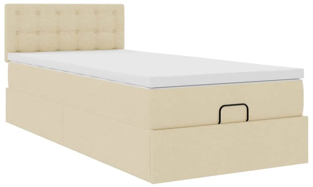 vidaXL Οθωμανικό κρεβάτι με στρώμα Cream 90x190cm ύφασμα