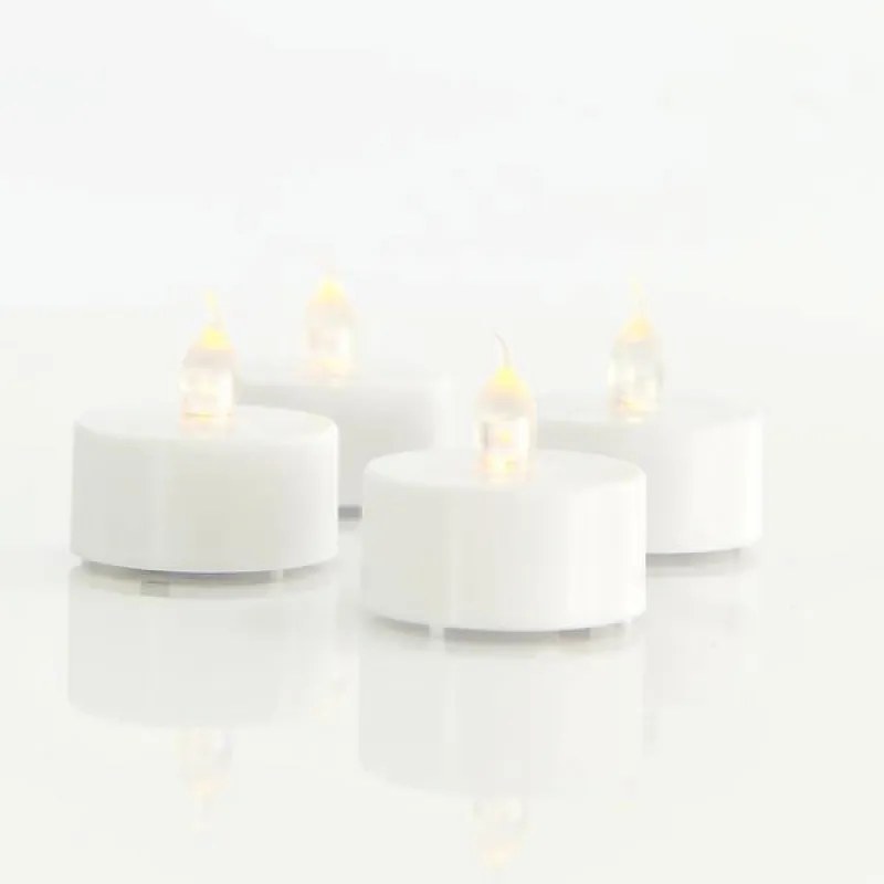 Eurolamp LED Ρεσώ Μπαταρίας 3.5x3.5x3.8cm Λευκά Πλαστικά Σετ 4Τμχ. Με Εφέ Φλόγας 147-15100