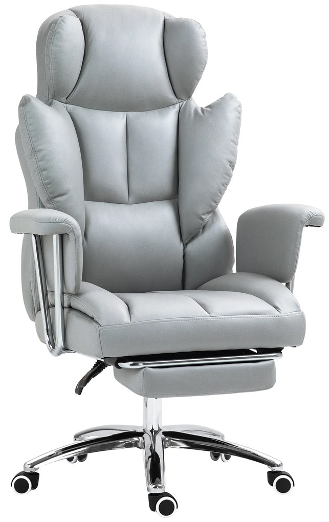 HOMCOM Εργονομική καρέκλα γραφείου, με επένδυση, με υποπόδιο, ρυθμιζόμενη πλάτη, περιστροφή 360°, Ανοιχτό Γκρι