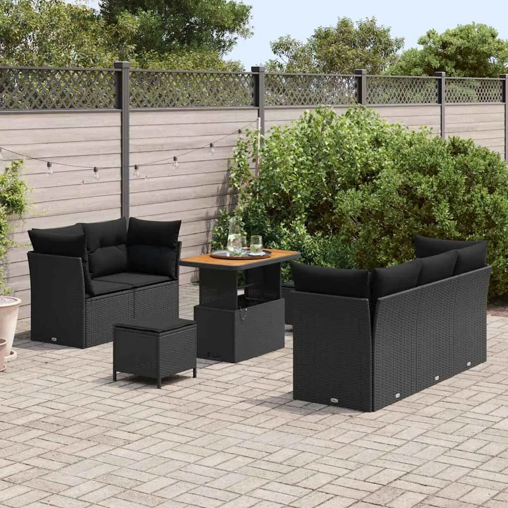 vidaXL Σετ Καναπέ Κήπου Ρυθμιζόμενο ύψος 8 pcs Μαύρο συνθετικό ρατάν