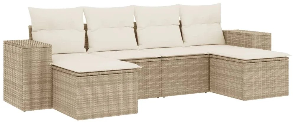 vidaXL Σετ Καναπέ Κήπου 6 τεμ. Μπεζ Συνθετικό Ρατάν με Μαξιλάρια