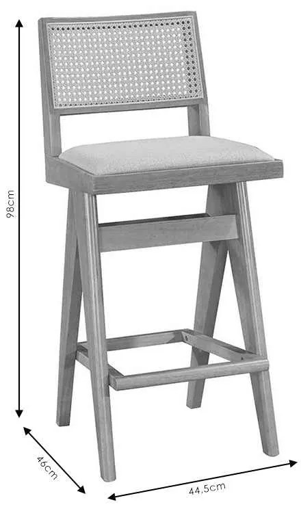 Σκαμπό bar με μπράτσα Winslow pakoworld ξύλο rubberwood μαύρο-pvc rattan φυσικό-ύφασμα γκρι