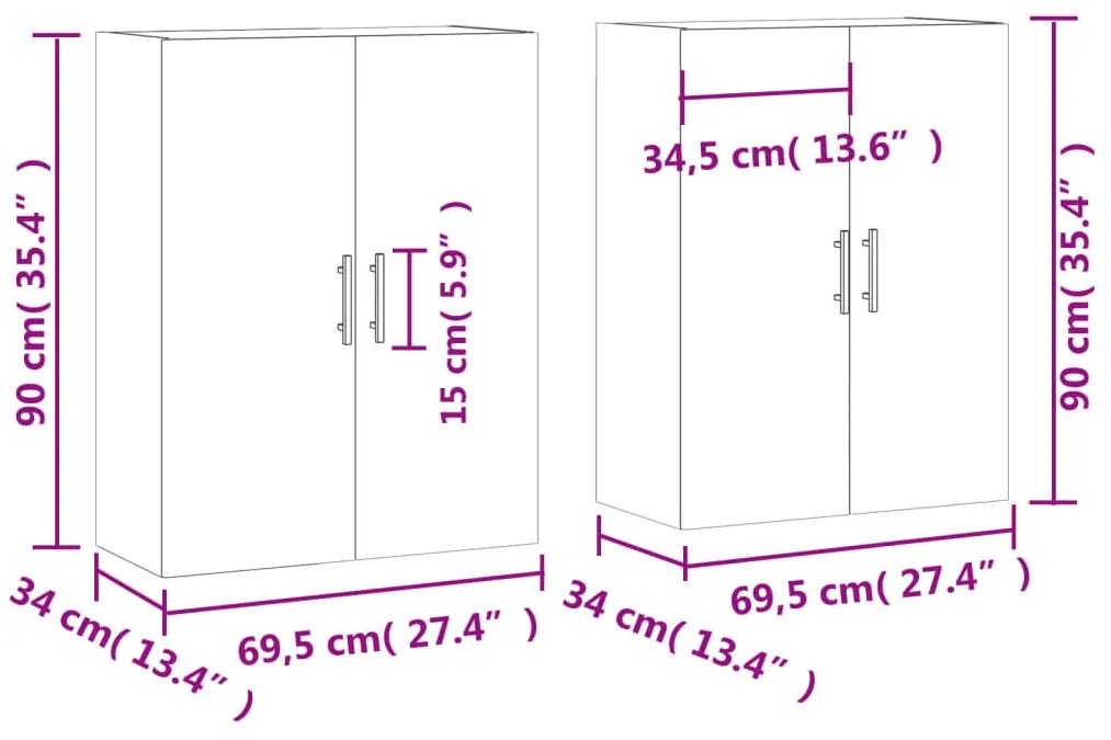 Ντουλάπια Τοίχου 2 τεμ. Γκρι Sonoma 69,5 x 34 x 90 εκ. - Γκρι