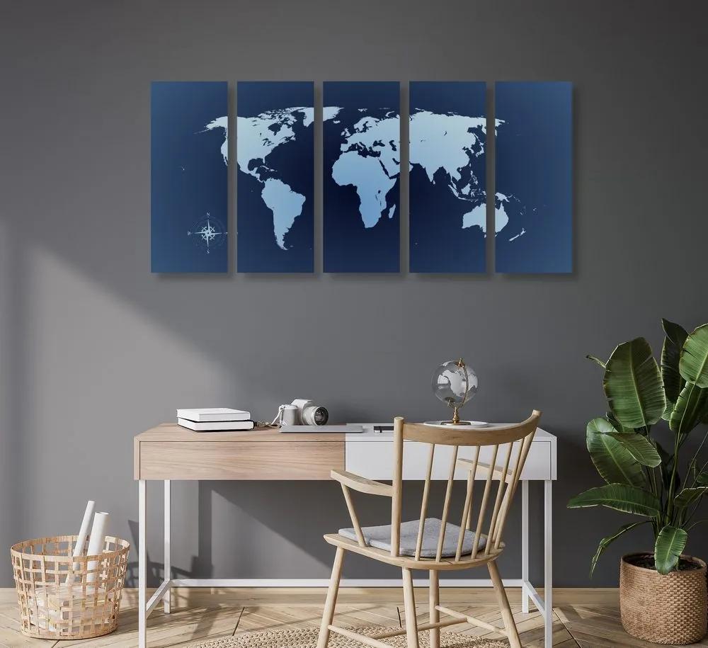 Χάρτης εικόνας του κόσμου με 5 μέρη σε αποχρώσεις του μπλε - 200x100