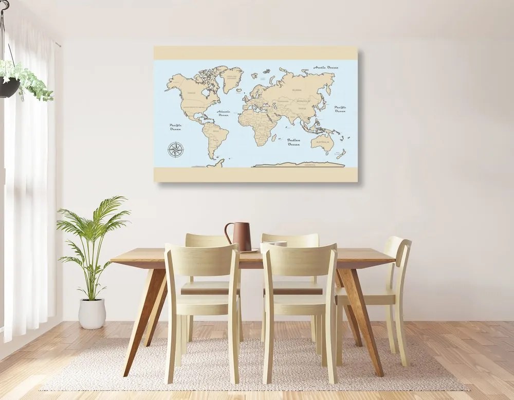 Εικόνα παγκόσμιου χάρτη με μπεζ περίγραμμα - 120x80