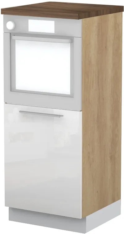 Επιδαπέδιο ντουλάπι φούρνου ψηλό Raval K14-60-1KR-Δρυς - Λευκό γυαλιστερό - 60.00Χ60.00Χ148.00cm