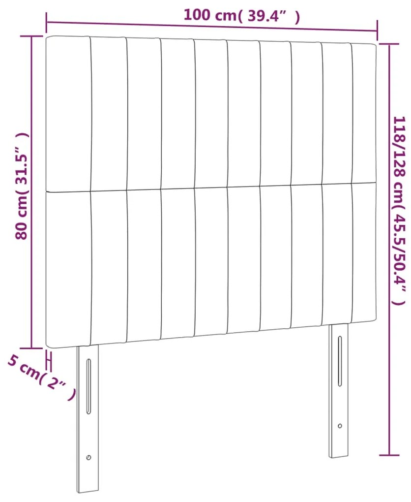 vidaXL Κεφαλάρι Κρεβατιού LED Ανοιχτό Γκρι 100x5x118/128 εκ. Βελούδινο