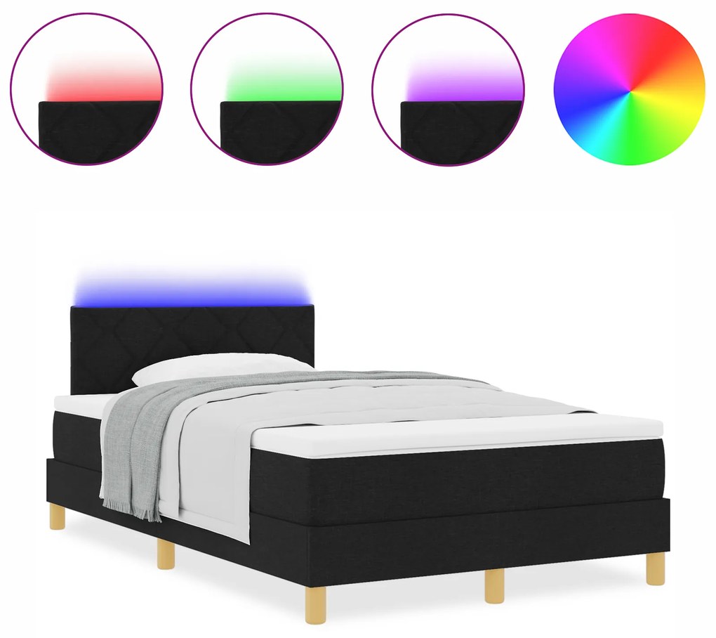 vidaXL Κρεβάτι Box Spring με Στρώμα & LED Μαύρο 120x190 εκ. Υφάσματος