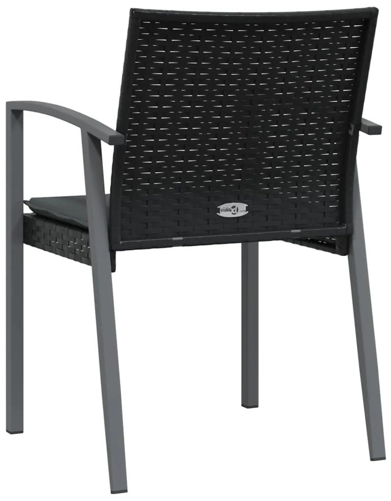 vidaXL Καρέκλες Κήπου 2 τεμ. Μαύρο 56,5x57x83 εκ Συνθ. Ρατάν&Μαξιλάρια