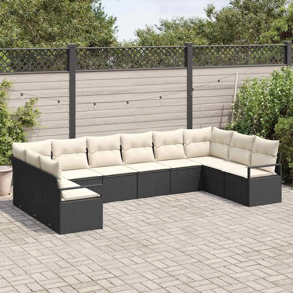 vidaXL Σετ Καναπέ Κήπου με μαξιλάρι 10 pcs Μαύρο και Κρέμα