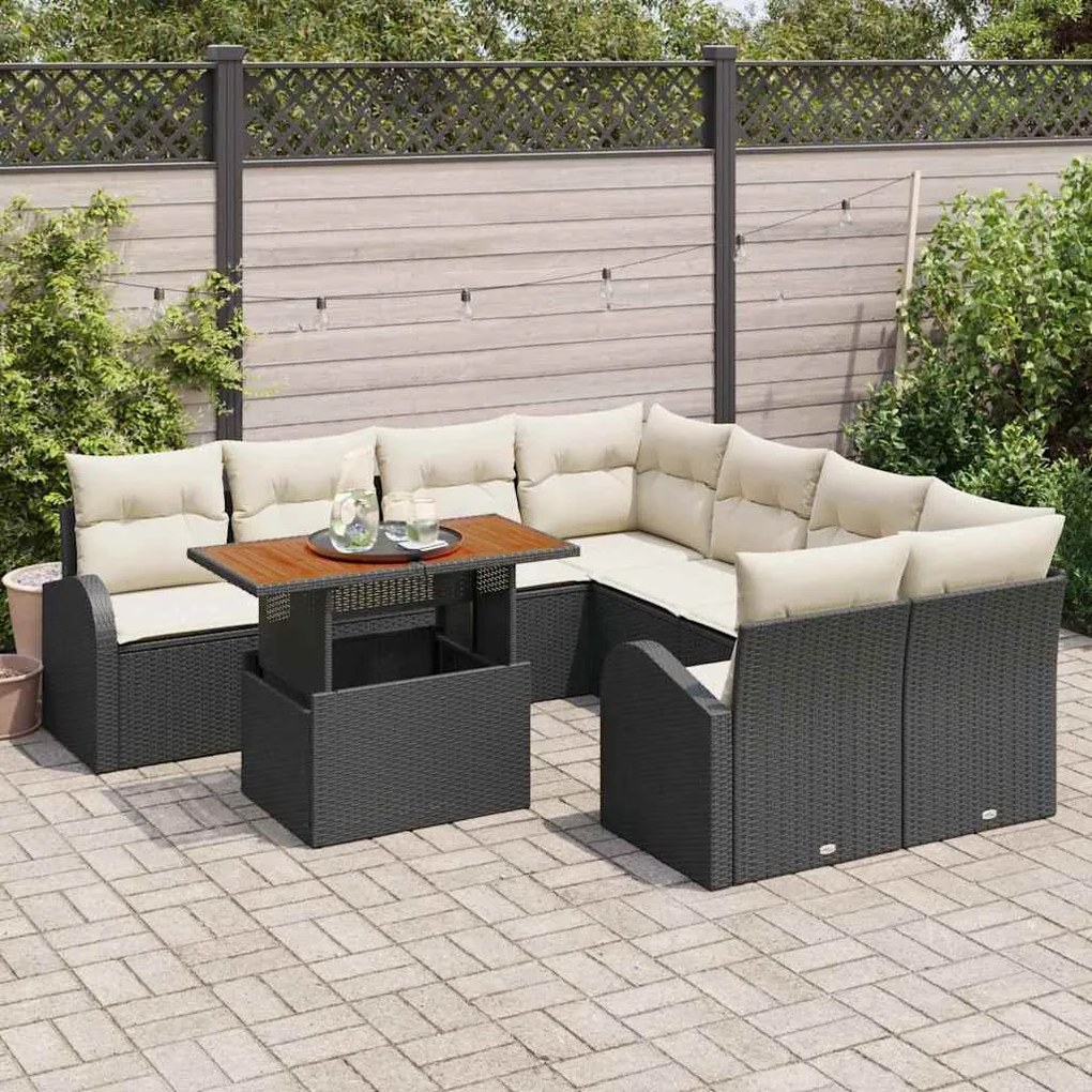 vidaXL Σετ Καναπέ Κήπου 9 pcs Μαύρο και κρεμ 100 x 55 x 73 εκ