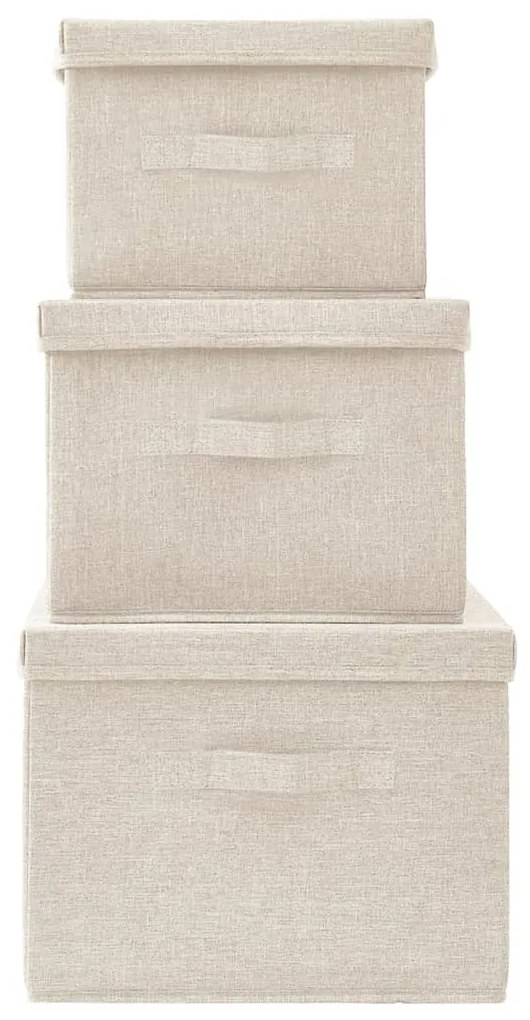 vidaXL Κουτιά Αποθήκευσης Στοιβαζόμενα Σετ 3 Τεμαχίων Κρεμ Υφασμάτινα