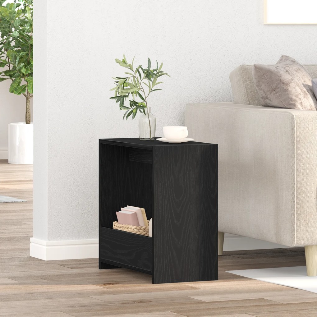 vidaXL Τραπέζι Δίπλα στον Καναπέ Μαύρο Δρύς 50x26x50 εκ Επεξεργασμένο Ξύλο