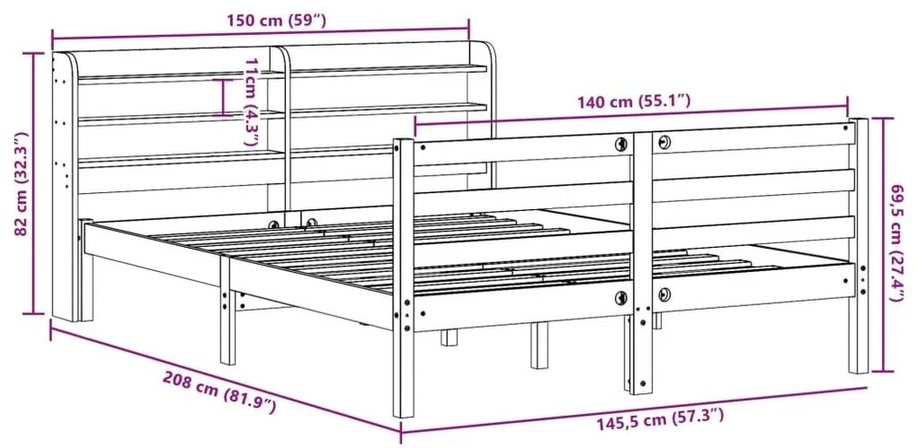 Σκελετός Κρεβατιού Χωρίς Στρώμα Καφέ 140x190 Μασίφ Ξύλο Πεύκου - Καφέ