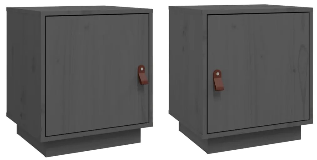 vidaXL Κομοδίνα 2 τεμ. Γκρι 40x34x45 εκ. από Μασίφ Ξύλο Πεύκου