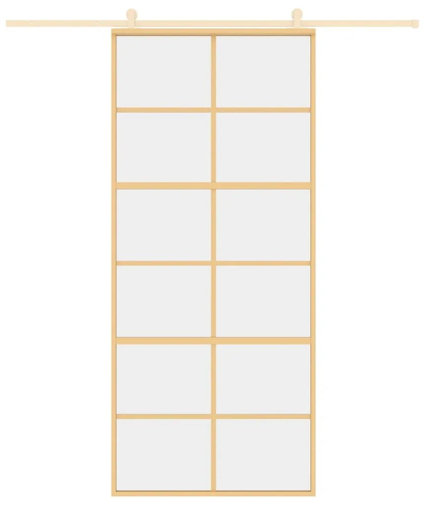 Συρόμενη Πόρτα Χρυσή 90 x 205 εκ. από Γυαλί ESG και Αλουμίνιο - Χρυσό