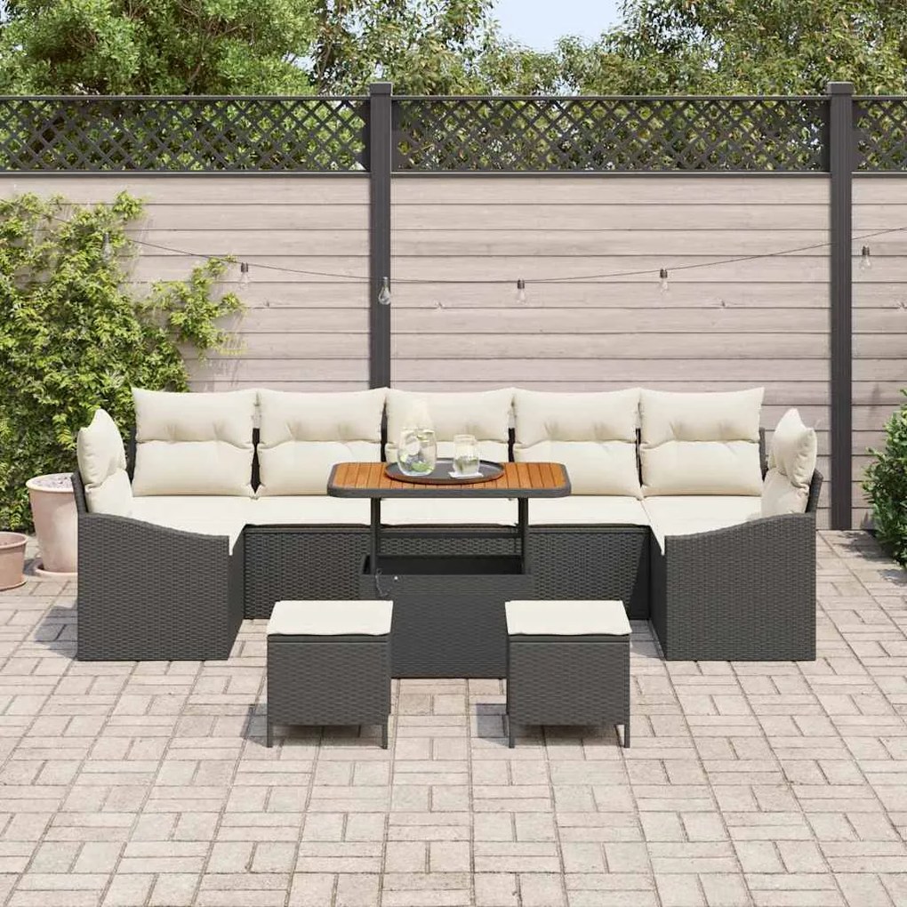 vidaXL Σετ Καναπέ Κήπου 10 pcs Μαύρο, Κρέμα 90 x 55 x 71 cm